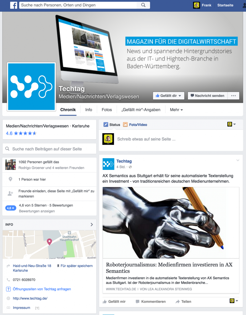 Unternehmensseite auf Facebook