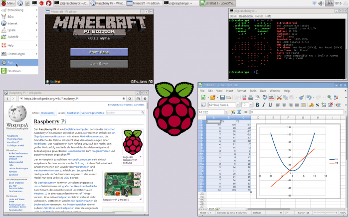 Raspbian-Desktop mit geöffneten Programmen (Bild: Saschen - Eigenes Werk, CC BY-SA 3.0)