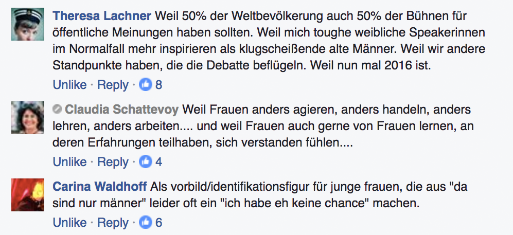 Statements von Frauen, warum es mehr Frauen auf der Bühne braucht